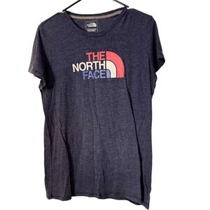 The North Face Heather Blue Tee with Red and White Logo